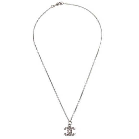 Chanel CC Chain Necklace Pendant Rhinestone Silver - Picture 1 of 15
